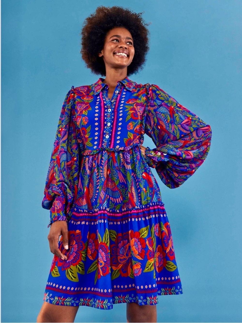 Farm Rio Blue Macaw Flight
Long Sleeve Mini Dress -M